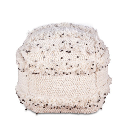 Algiers Square Ottoman in Sequined Cream Fabric