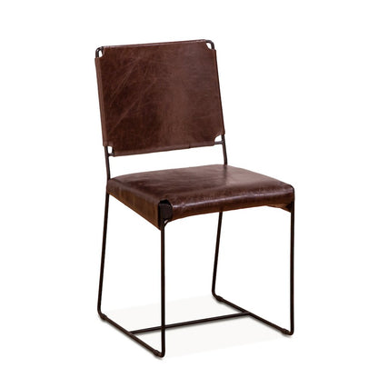 Melbourne Dining Chair in Chocolate Leather and Iron