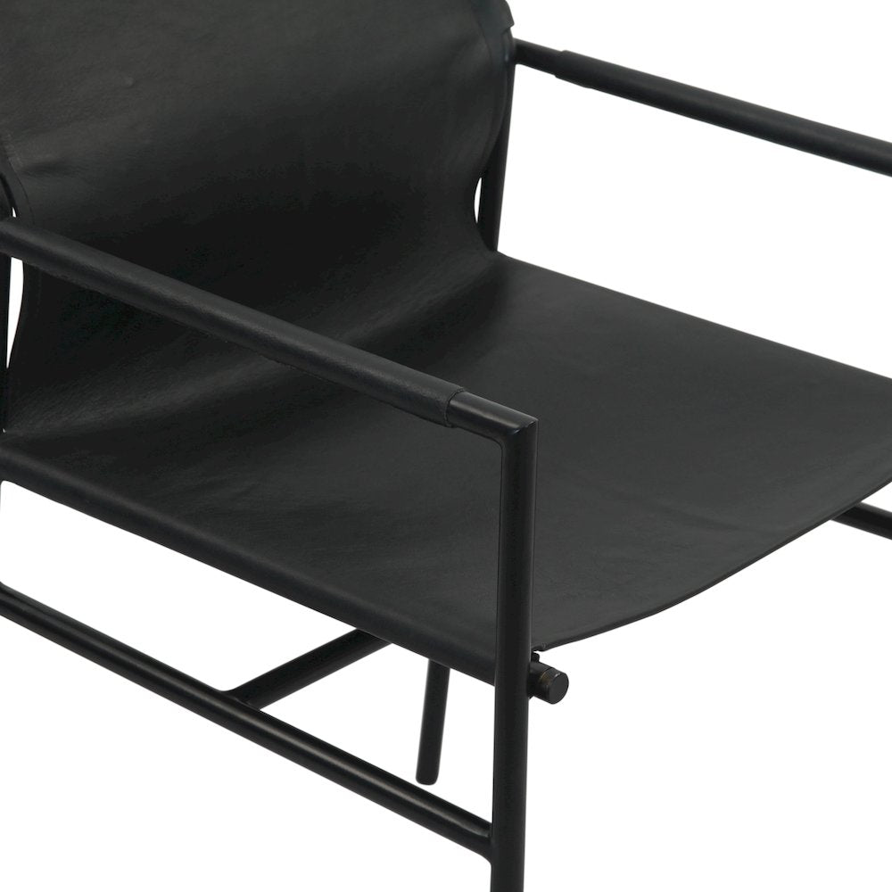 Sutton 20" Dining Armchair in Black Leather and Iron