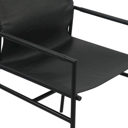 Sutton 20" Dining Armchair in Black Leather and Iron