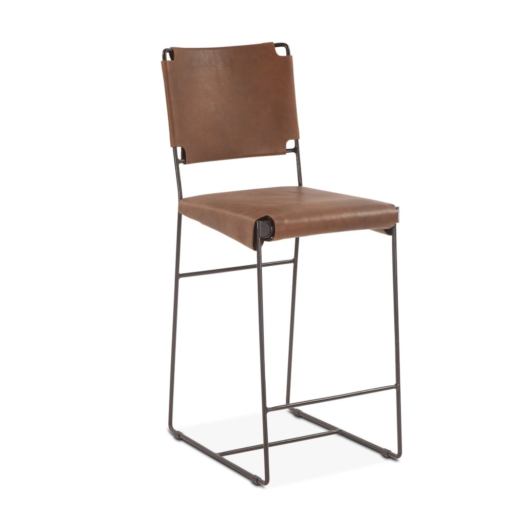 Melbourne 17in Buffalo Leather and Iron Counter Chair Brown