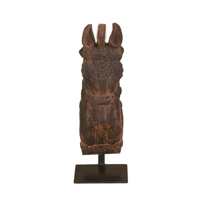 Curio Wooden Horse Head on Iron Stand