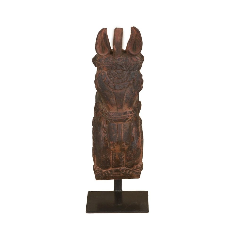 Curio Wooden Horse Head on Iron Stand