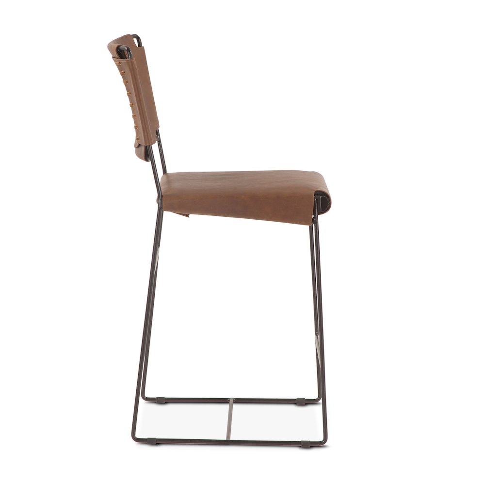 Melbourne 17in Buffalo Leather and Iron Counter Chair Brown