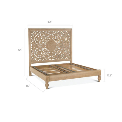 Haveli Carved Queen Bed in Whitewash Finish