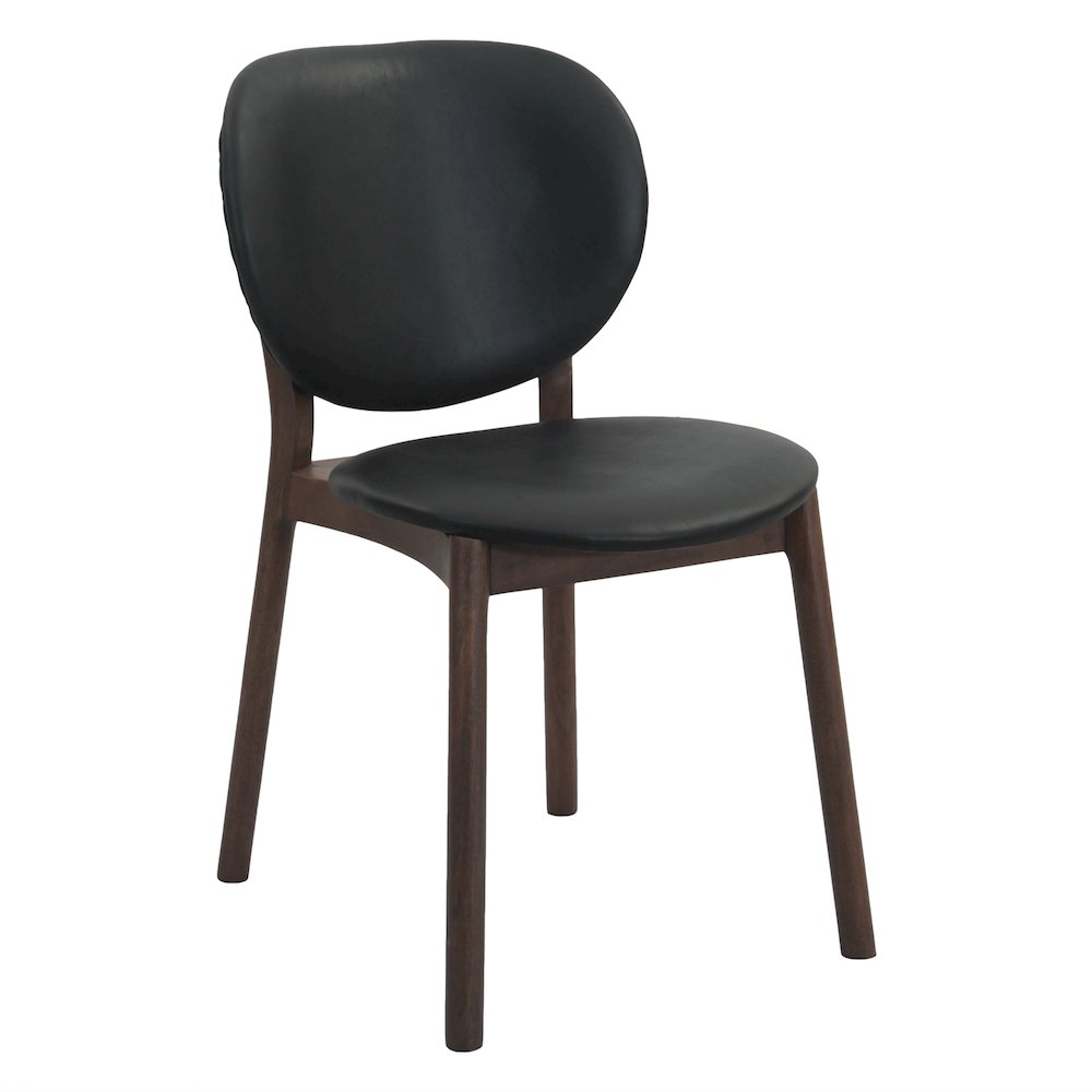 Parker 18" Round Back Dining Chair in Black Leather and Wood