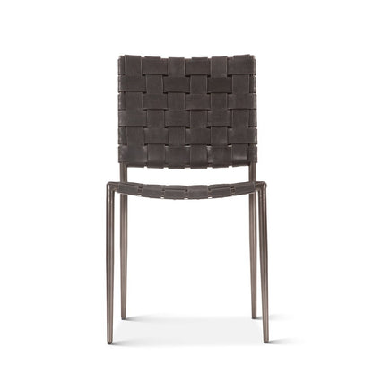 Lund Dining Chair in Black Buffalo Leather and Iron