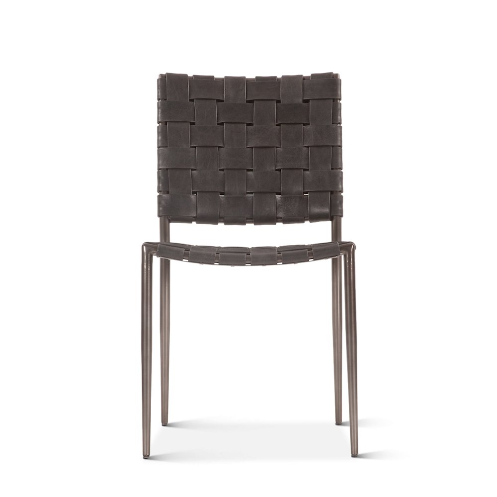 Lund Dining Chair in Black Buffalo Leather and Iron