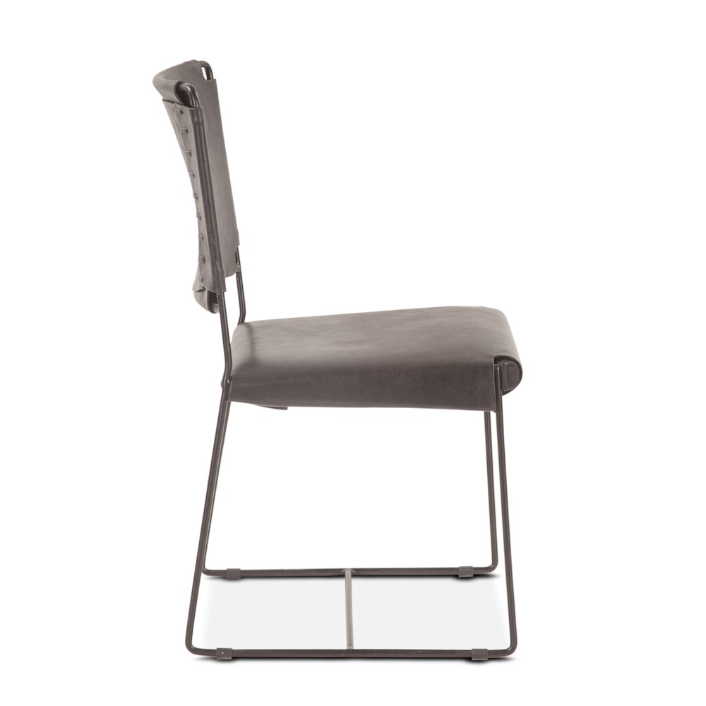 Melbourne Dining Chair in Black Buffalo Leather and Iron