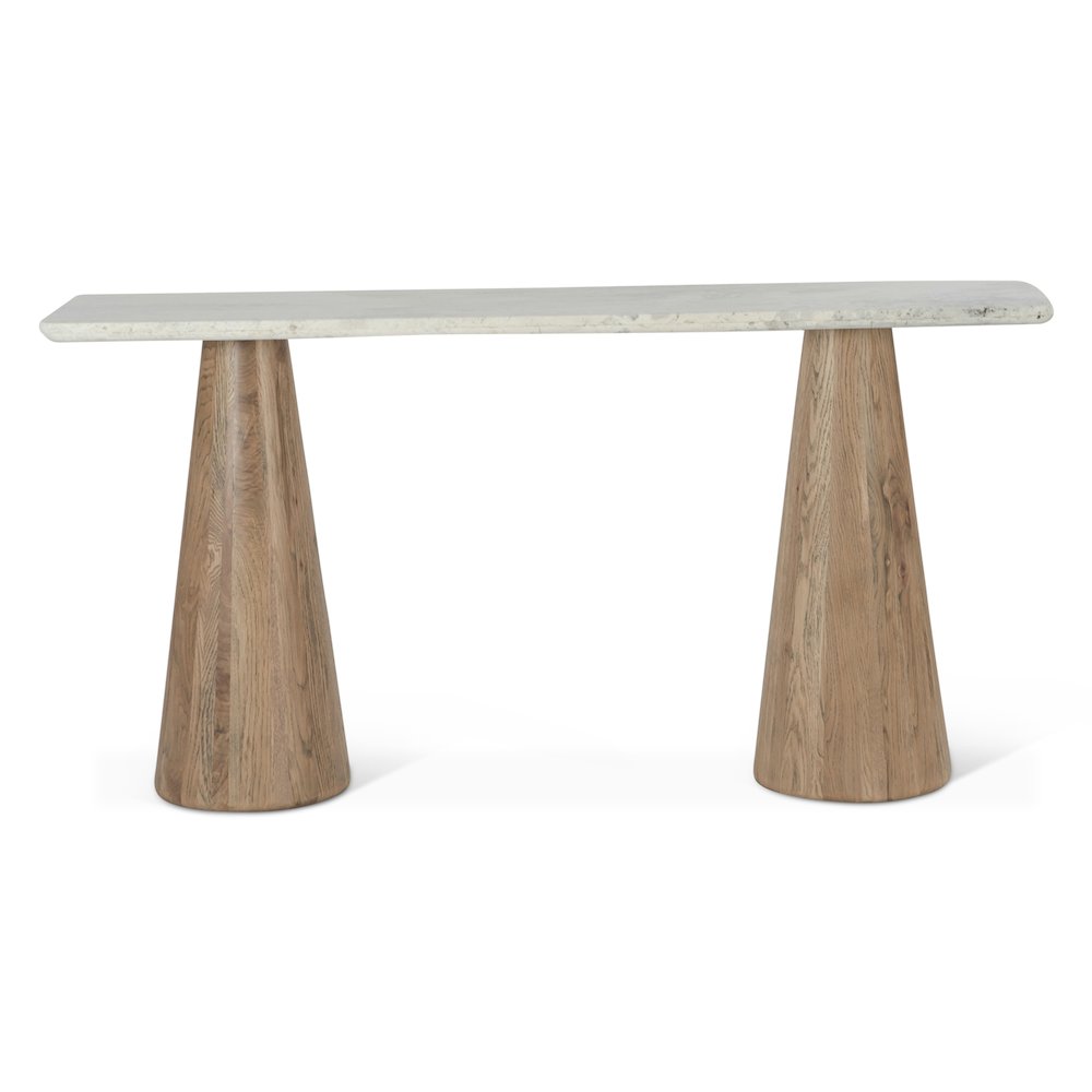 Caldera Console Table with White Travertine and Light Oak Base
