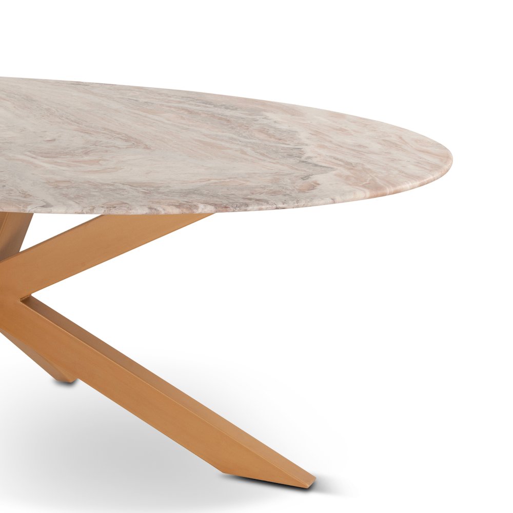 Pasadena 90" Oval Dining Table in Sawar Marble and Iron with Antique Gold Finish