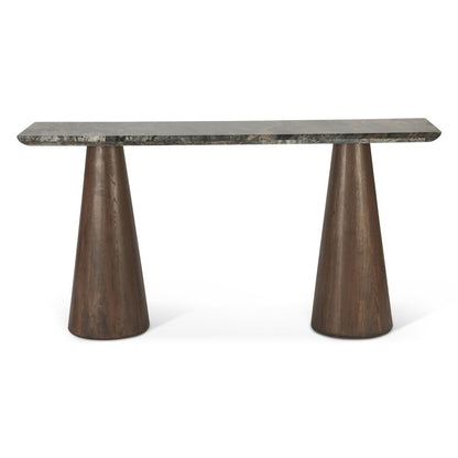 Caldera Console Table with Lava Marble and Dark Oak Base