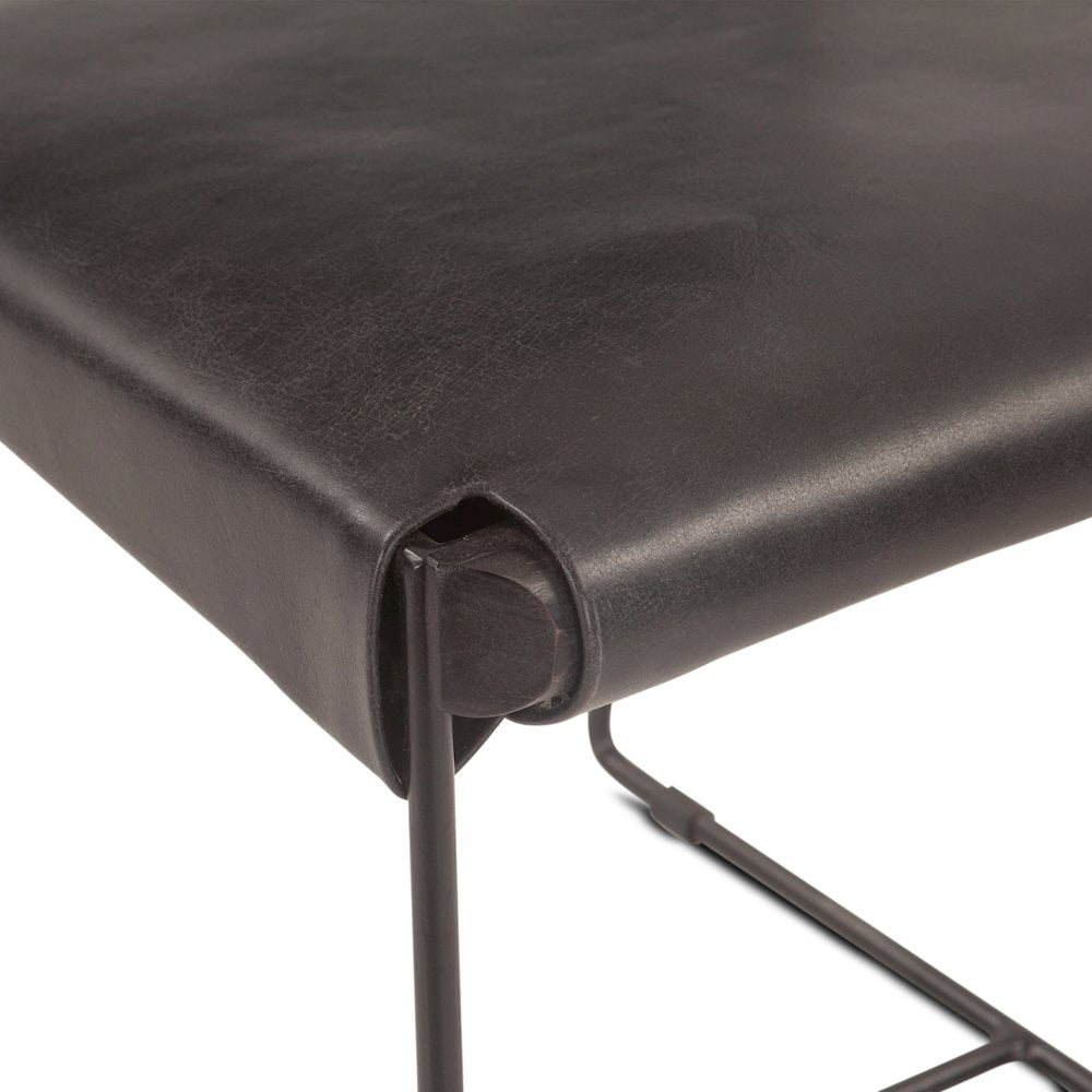 Melbourne Dining Chair in Black Buffalo Leather and Iron