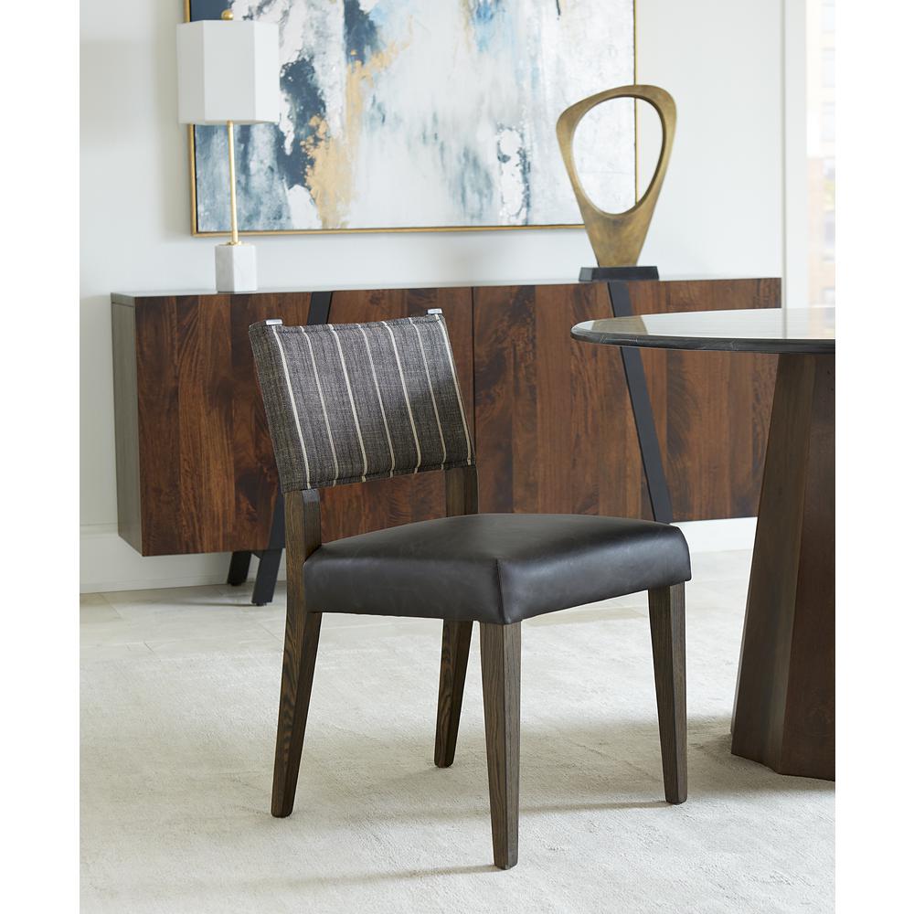 Lila Dining Chair in Black Leather and Linen