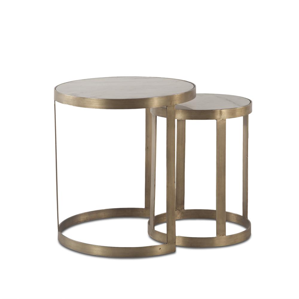 Leonardo White Marble Side Tables with Antique Bonze Base, Set of 2