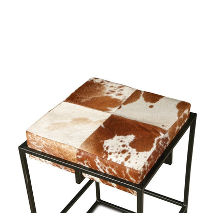 Melbourne 17" Iron and Brown Cowhide Leather Counter Stool