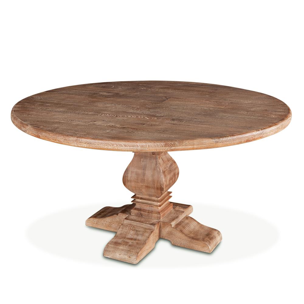 60-Inch Round Mango Wood Dining Table in Antique Oak Finish, Belen Kox