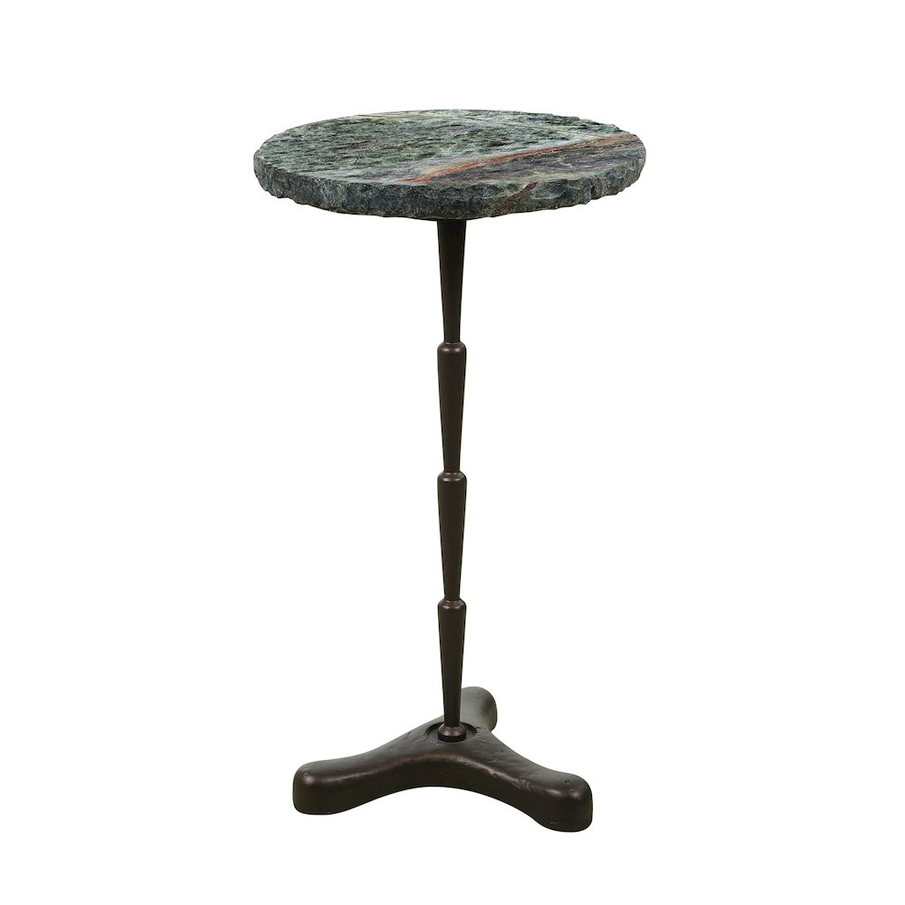 Harbor 15" Accent Table with Green Bidasar Marble and Iron