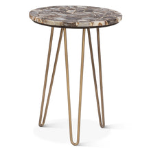 Mumbai 17" Side Table in Stone Agate with Iron Base