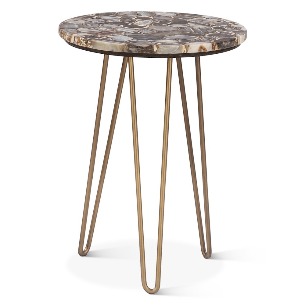 Mumbai 17" Side Table in Stone Agate with Iron Base