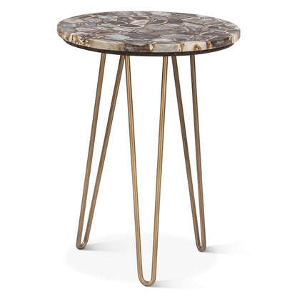 Mumbai 17" Side Table in Stone Agate with Iron Base