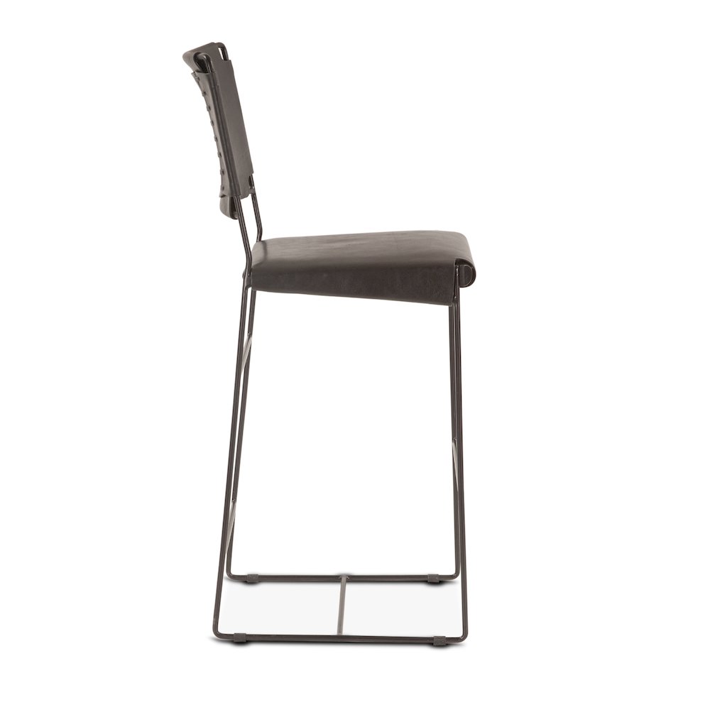 Melbourne Buffalo Leather and Iron Counter Chair in Black
