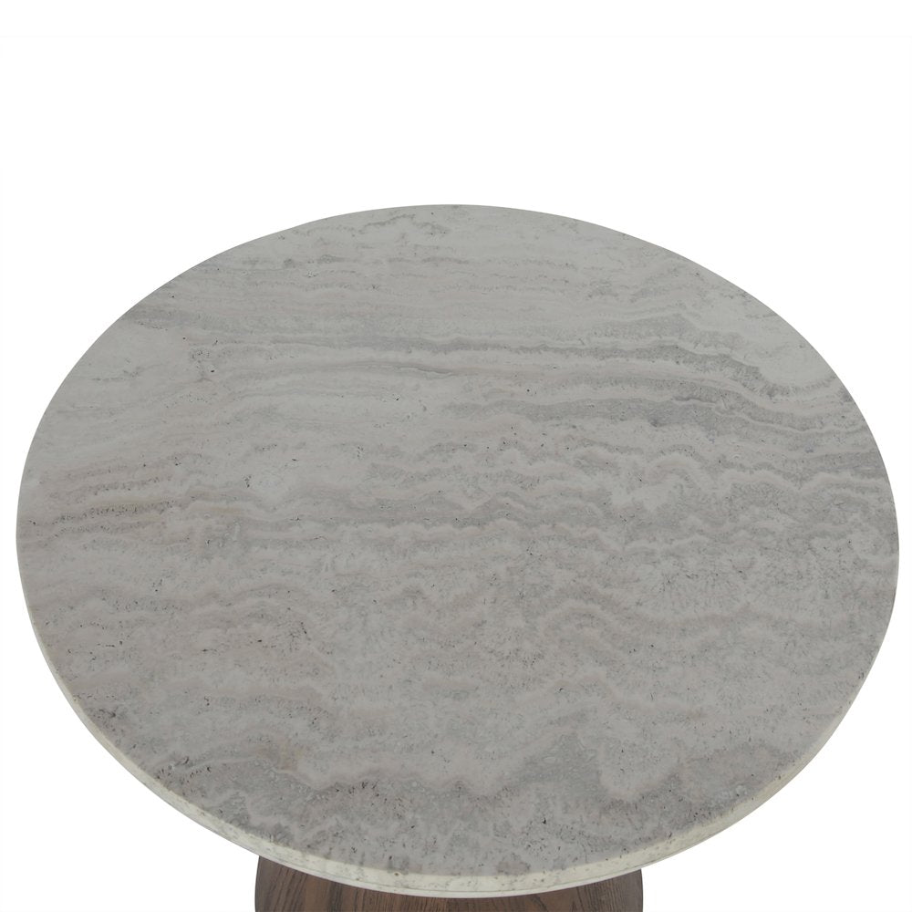 Caldera Side Table in White Travertine and Light Oak