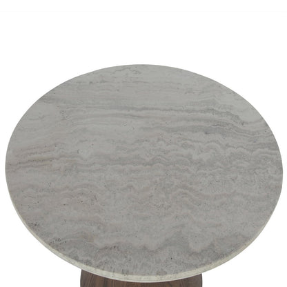 Caldera Side Table in White Travertine and Light Oak