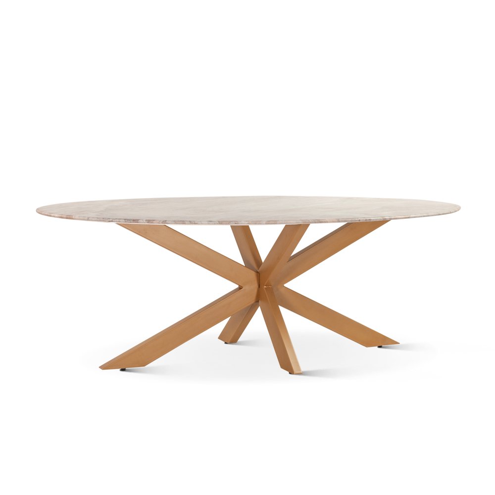 Pasadena 90" Oval Dining Table in Sawar Marble and Iron with Antique Gold Finish