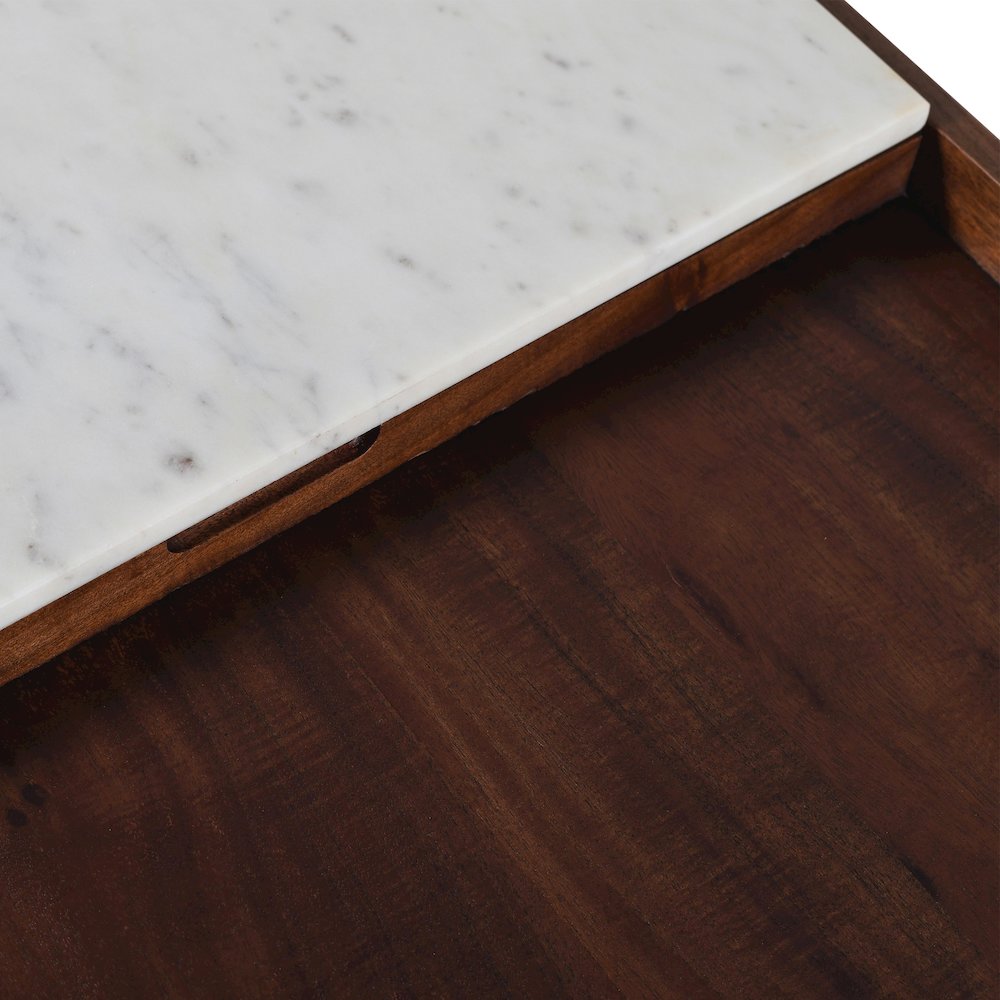 Aurora 45" Coffee Table in White Marble and Mango Wood with Walnut Finish