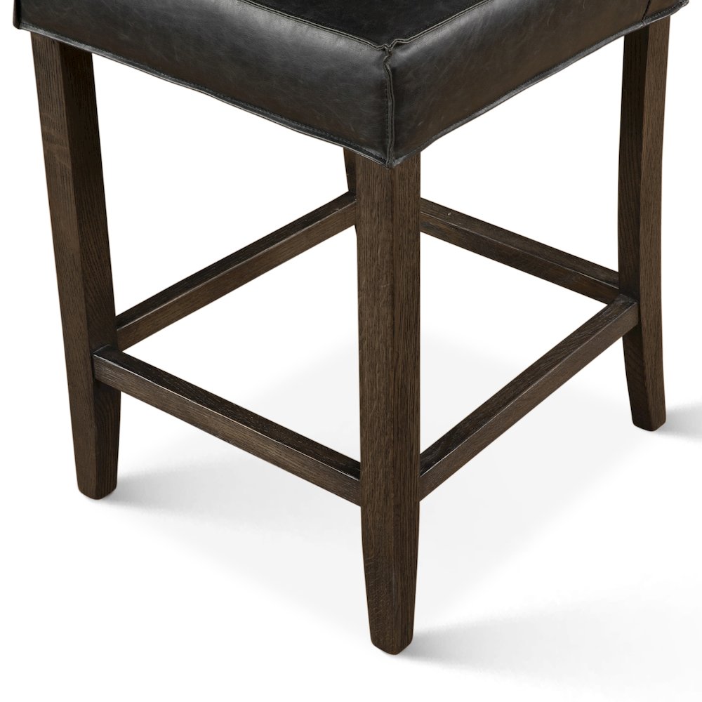 Aven Counter Chair in Black Leather with Dark Legs