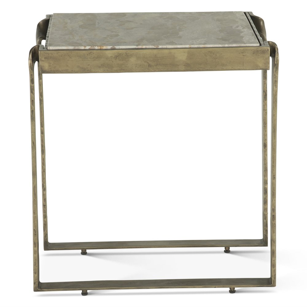 Rhodes 20" Side Table with Marble and Antique Brass