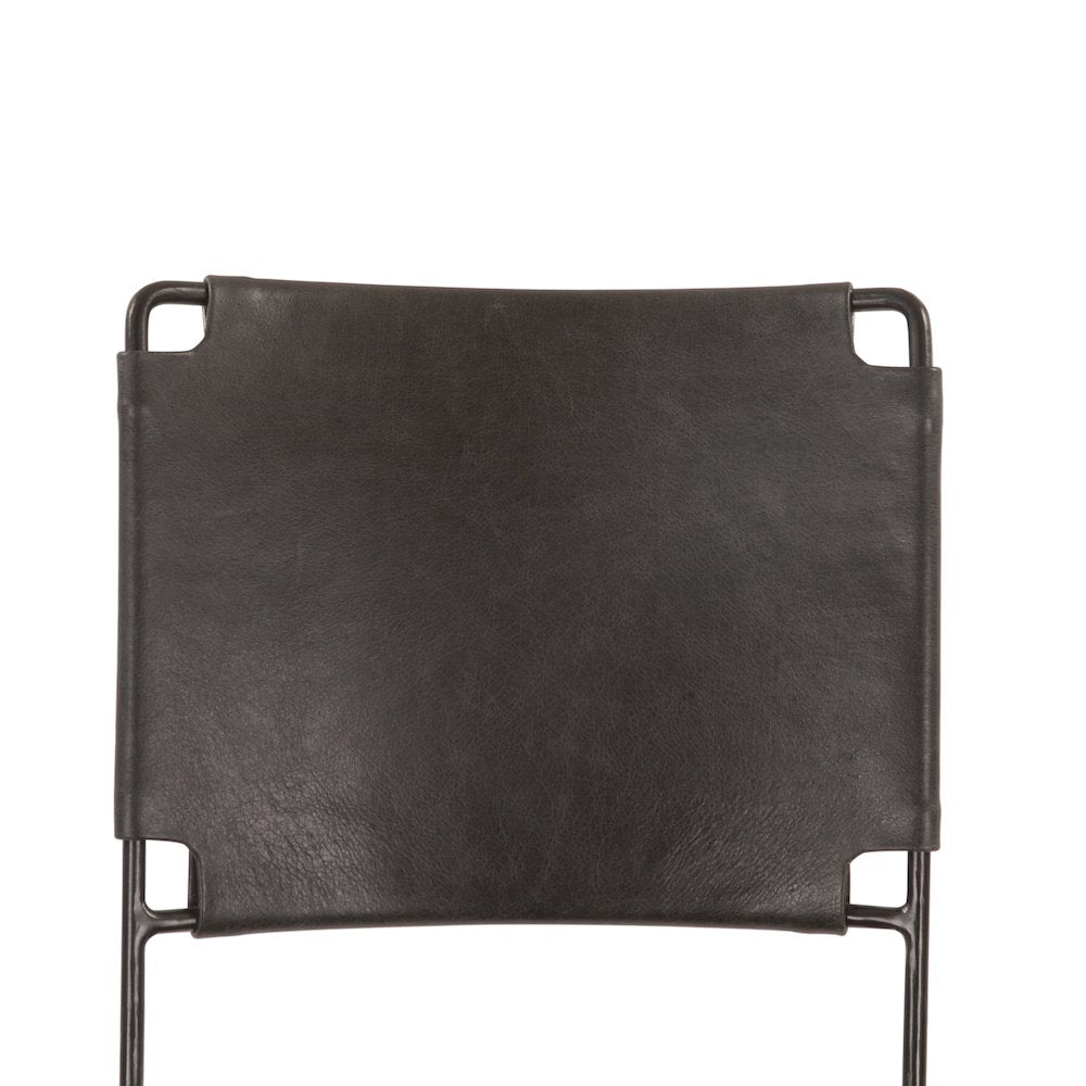 Melbourne Buffalo Leather and Iron Counter Chair in Black