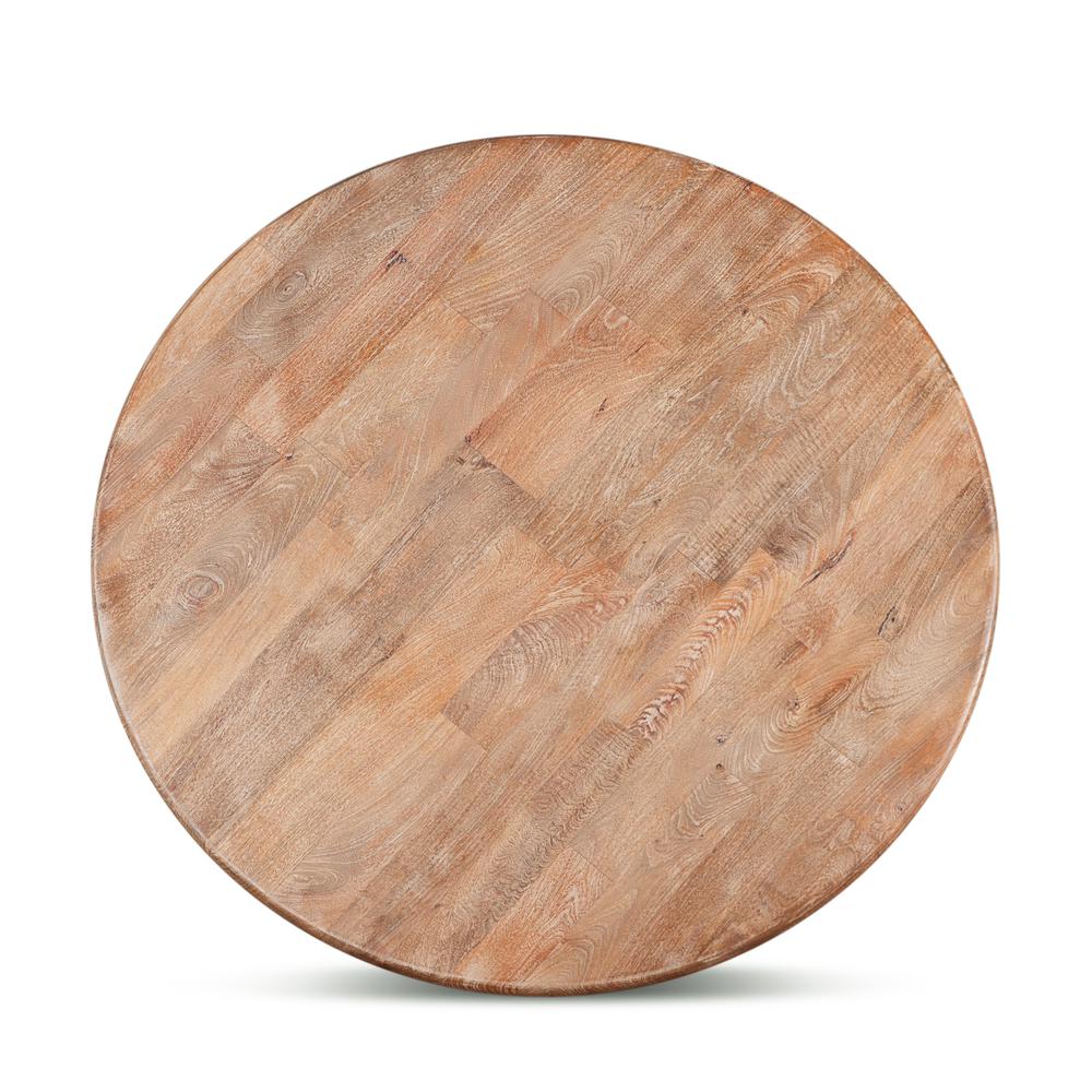 60-Inch Round Mango Wood Dining Table in Antique Oak Finish, Belen Kox