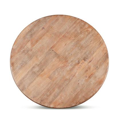 60-Inch Round Mango Wood Dining Table in Antique Oak Finish, Belen Kox