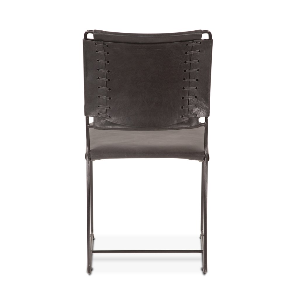 Melbourne Dining Chair in Black Buffalo Leather and Iron