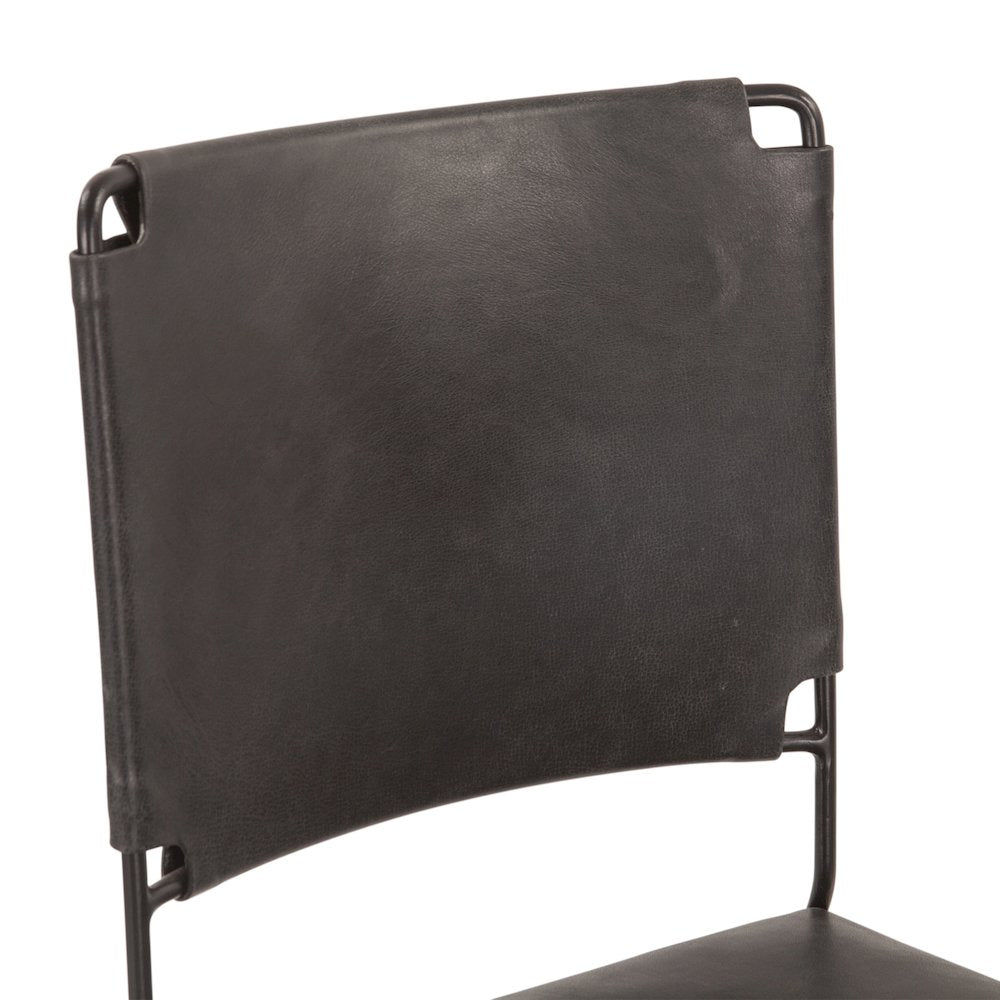 Melbourne Dining Chair in Black Buffalo Leather and Iron
