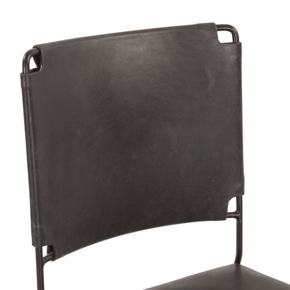 Melbourne Dining Chair in Black Buffalo Leather and Iron