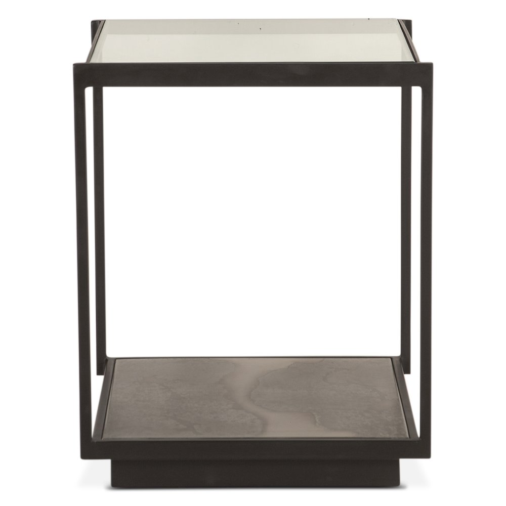 St. George 18" Side Table with Glass Top in Oxidized Black
