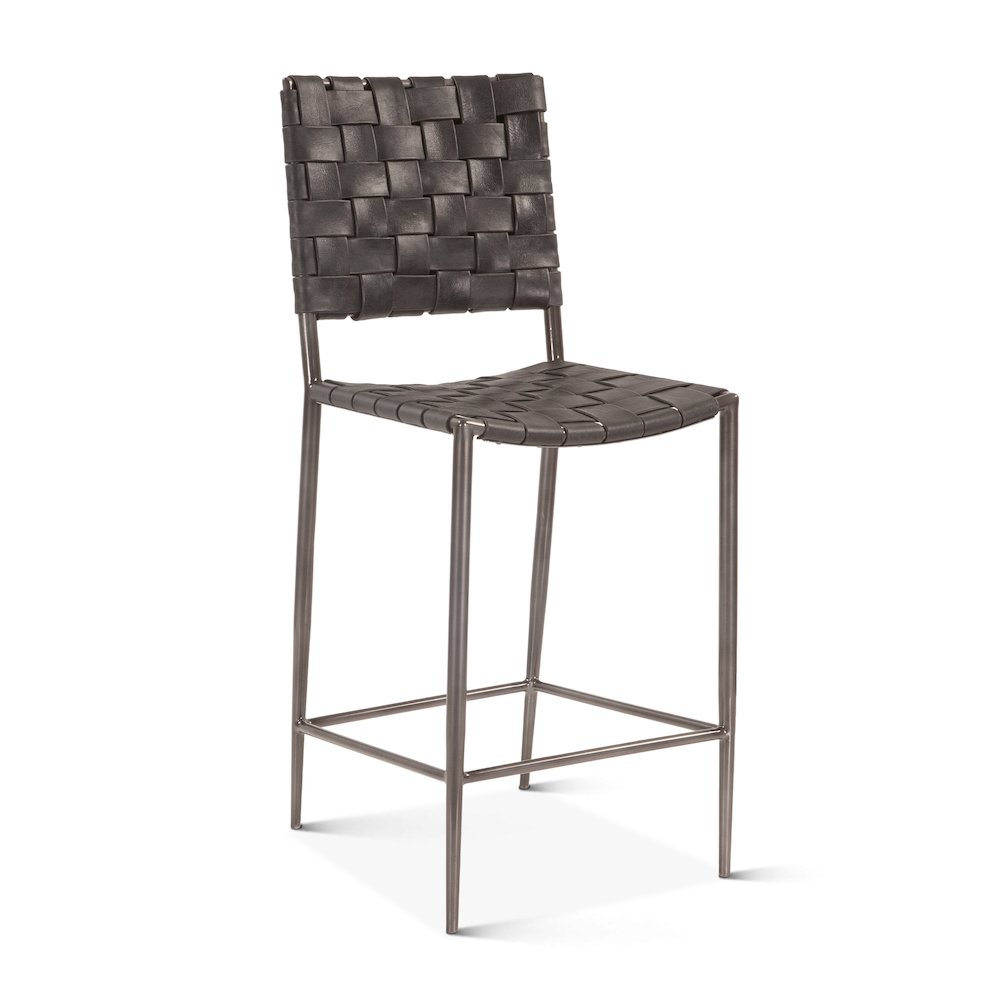 Lund 17in Buffalo Leather and Iron Counter Chair Black