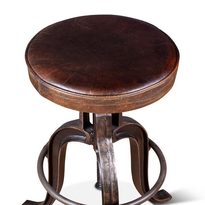 Sterling Height Adjustable Barstool in Brown Leather