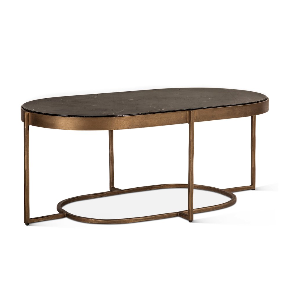 Fresno 43" Coffee Table with Black Marble and Antique Brass Base