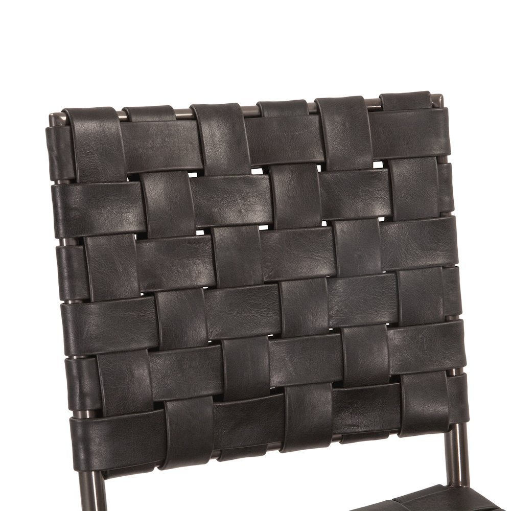 Lund Dining Chair in Black Buffalo Leather and Iron