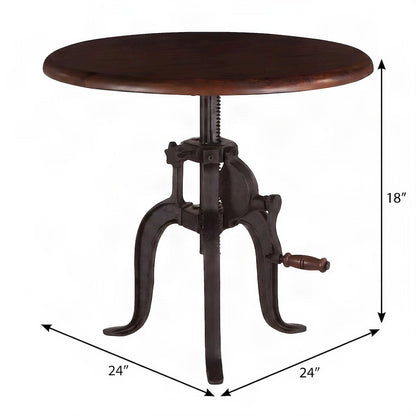 Acacia Wood Crank Height-Adjustable Side Table, Small End Table, Brown