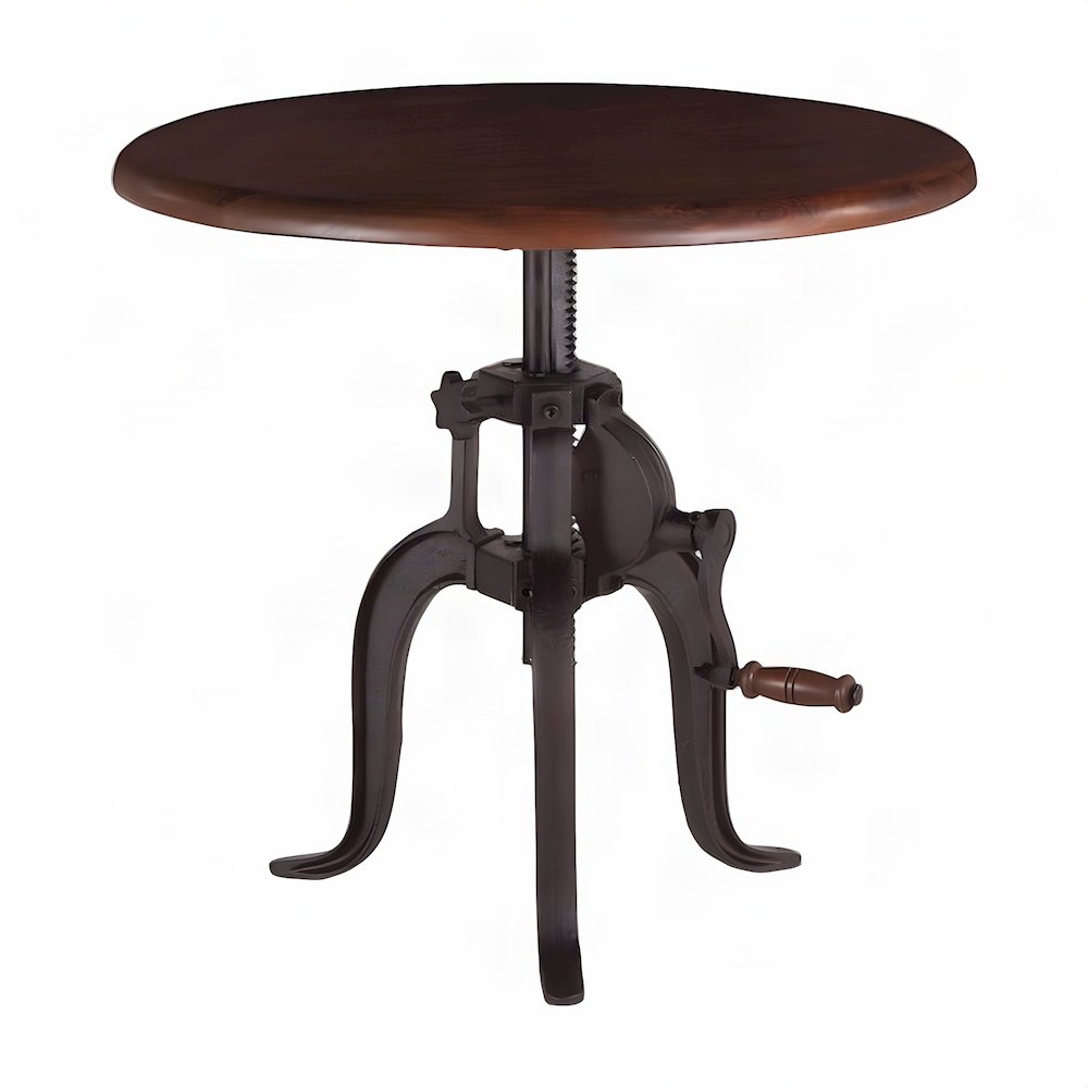 Acacia Wood Crank Height-Adjustable Side Table, Small End Table, Brown
