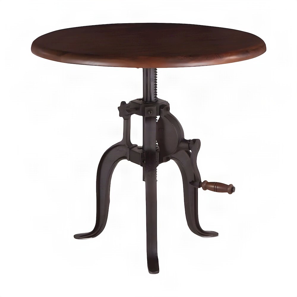 Acacia Wood Crank Height-Adjustable Side Table, Small End Table, Brown