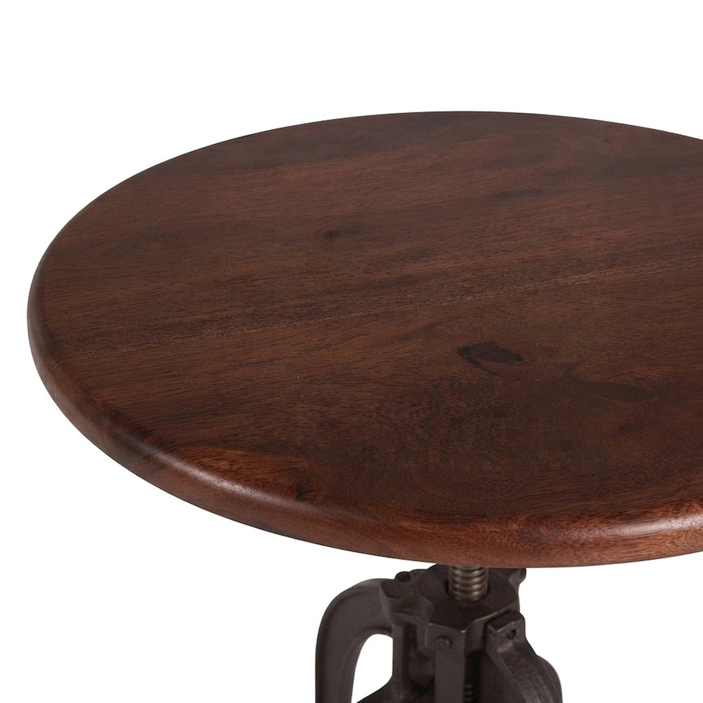 Acacia Wood Crank Height-Adjustable Side Table, Small End Table, Brown