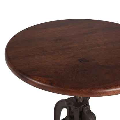 Acacia Wood Crank Height-Adjustable Side Table, Small End Table, Brown