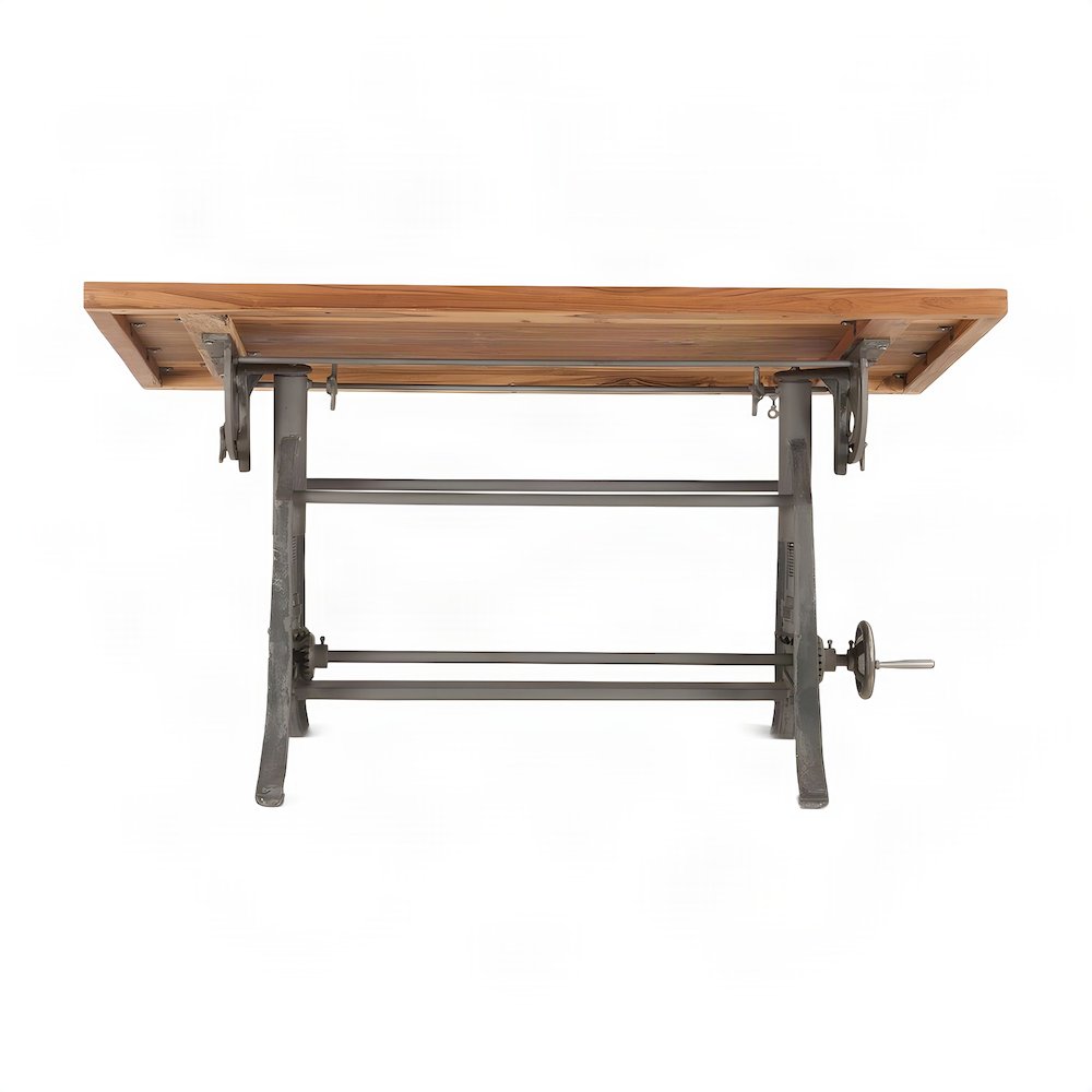 Teak Wood Drafting Desk with Height-Adjustable Crank for Art Crafting, Brown
