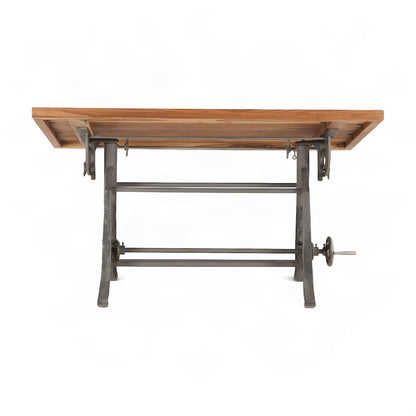 Teak Wood Drafting Desk with Height-Adjustable Crank for Art Crafting, Brown